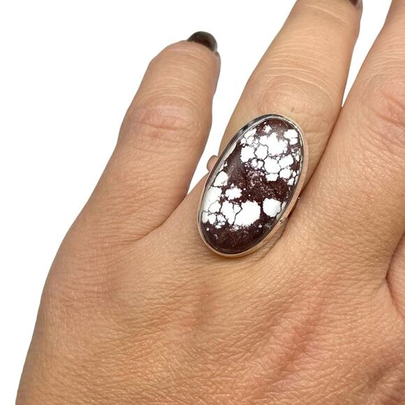 Hand Crafted Jewelry - Wild Horse Jasper Ring Size 5 Solid Sterling Silver 925 Oval Chunky Western Boho